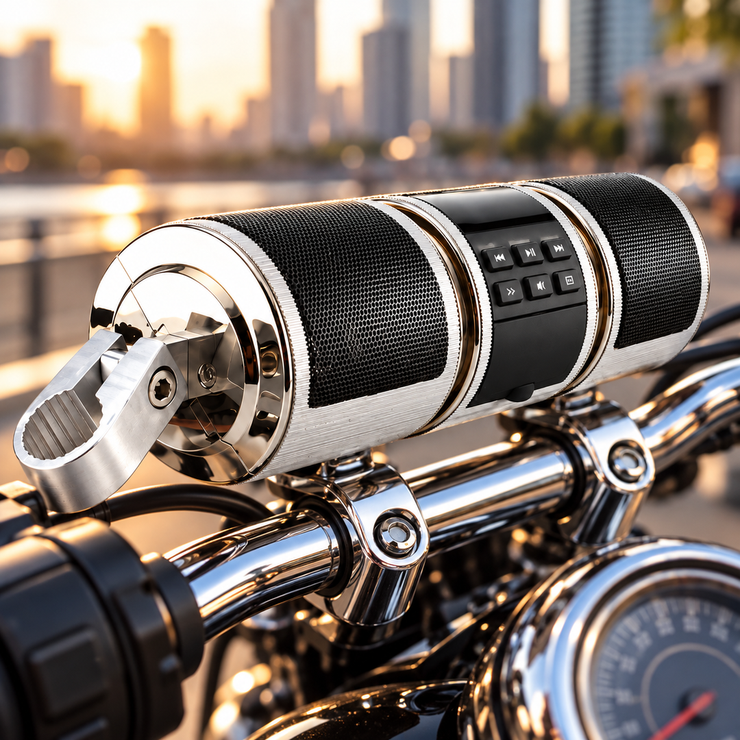 Motorcycle Handlebar Bluetooth Speakers Waterproof Audio MP3 LED