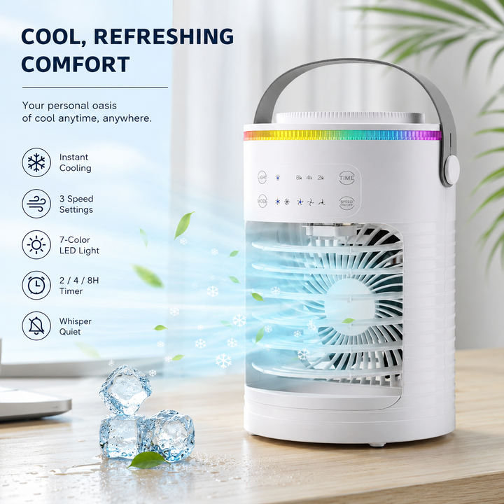 Portable Mini Desktop Air Conditioner Cooling Fan USB Timer RGB