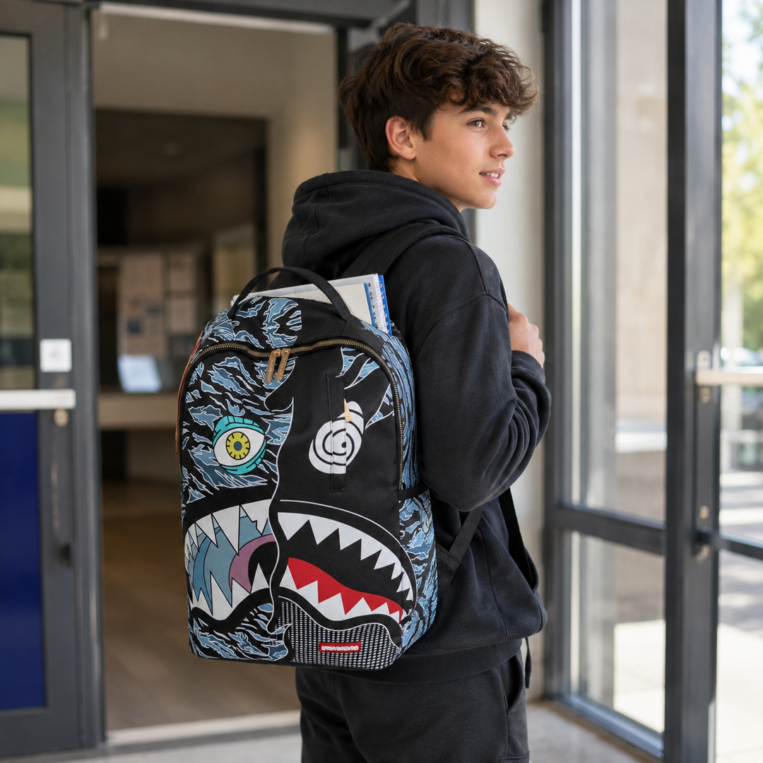 Shark Mouth Graffiti School Backpack Street Style Skateboard Bag Large Capacity