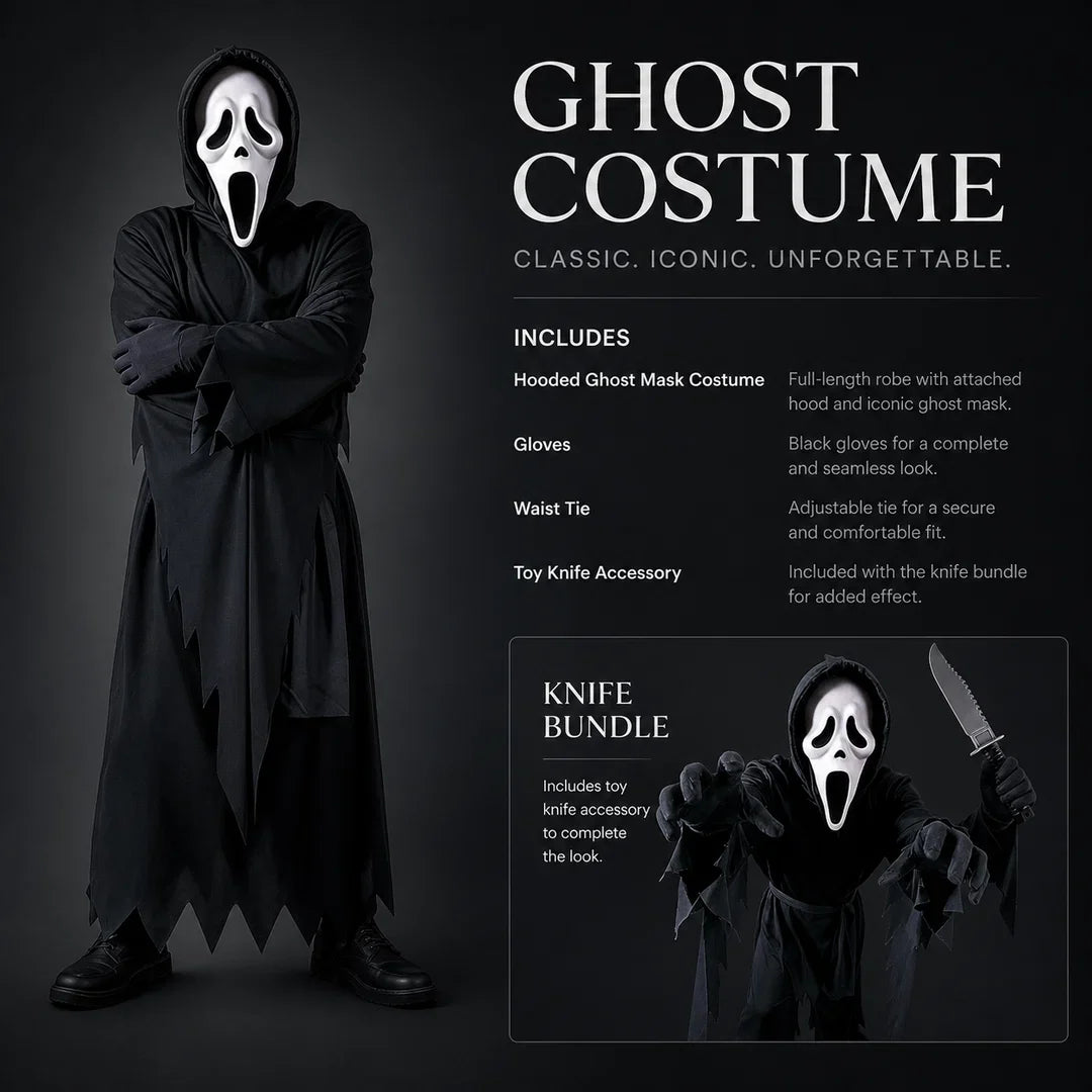Ghostface Costume Robe with Mask and Dagger Halloween Scream
