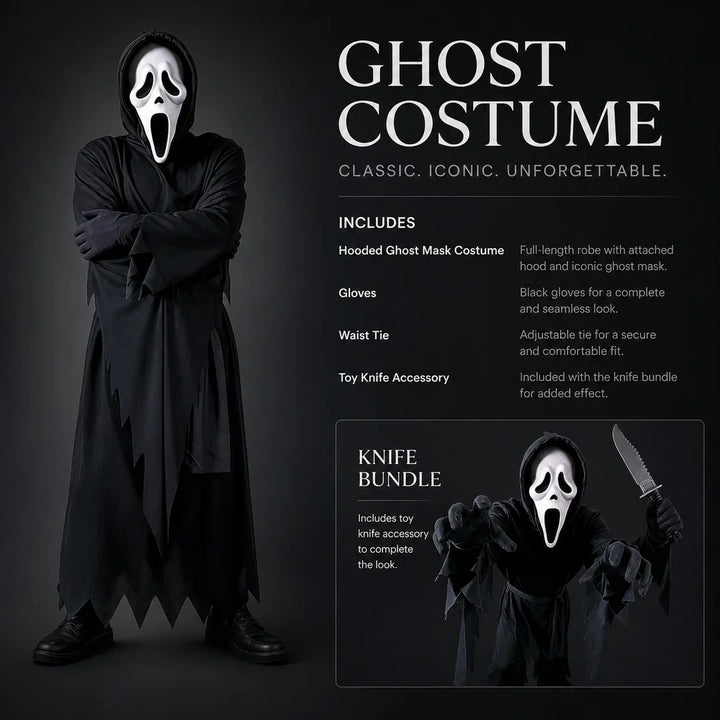 Ghostface Costume Robe with Mask and Dagger Halloween Scream