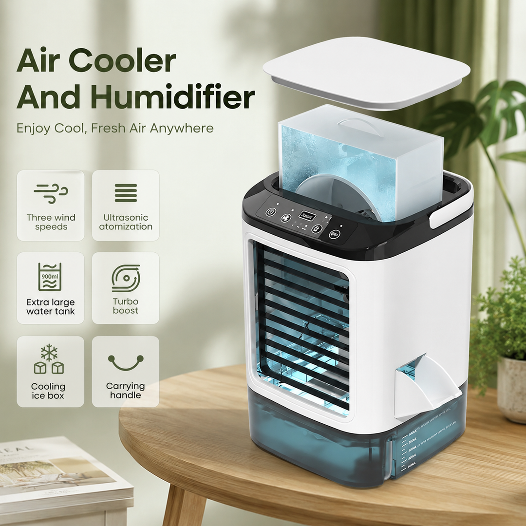 Portable Mini Air Conditioner with 900ML Water Tank and 3-Speed Humidifier
