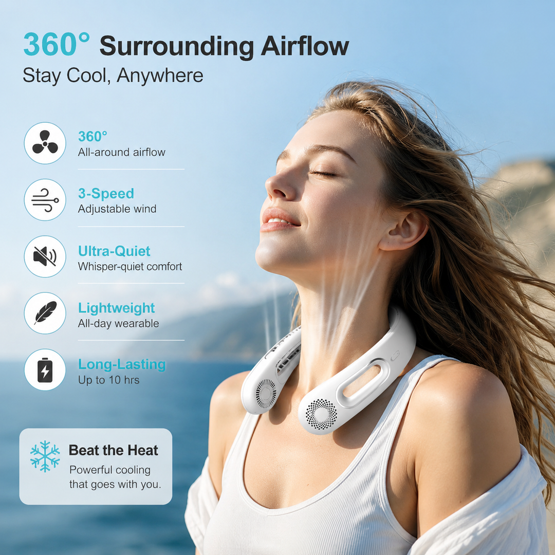 Bladeless Neck Fan Portable Rechargeable 4 Speed 360 Degree Cooling Fan