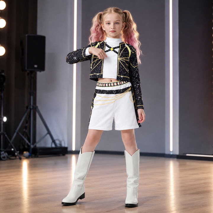 Girls Sparkle Star Print Performance Costume Set Halloween
