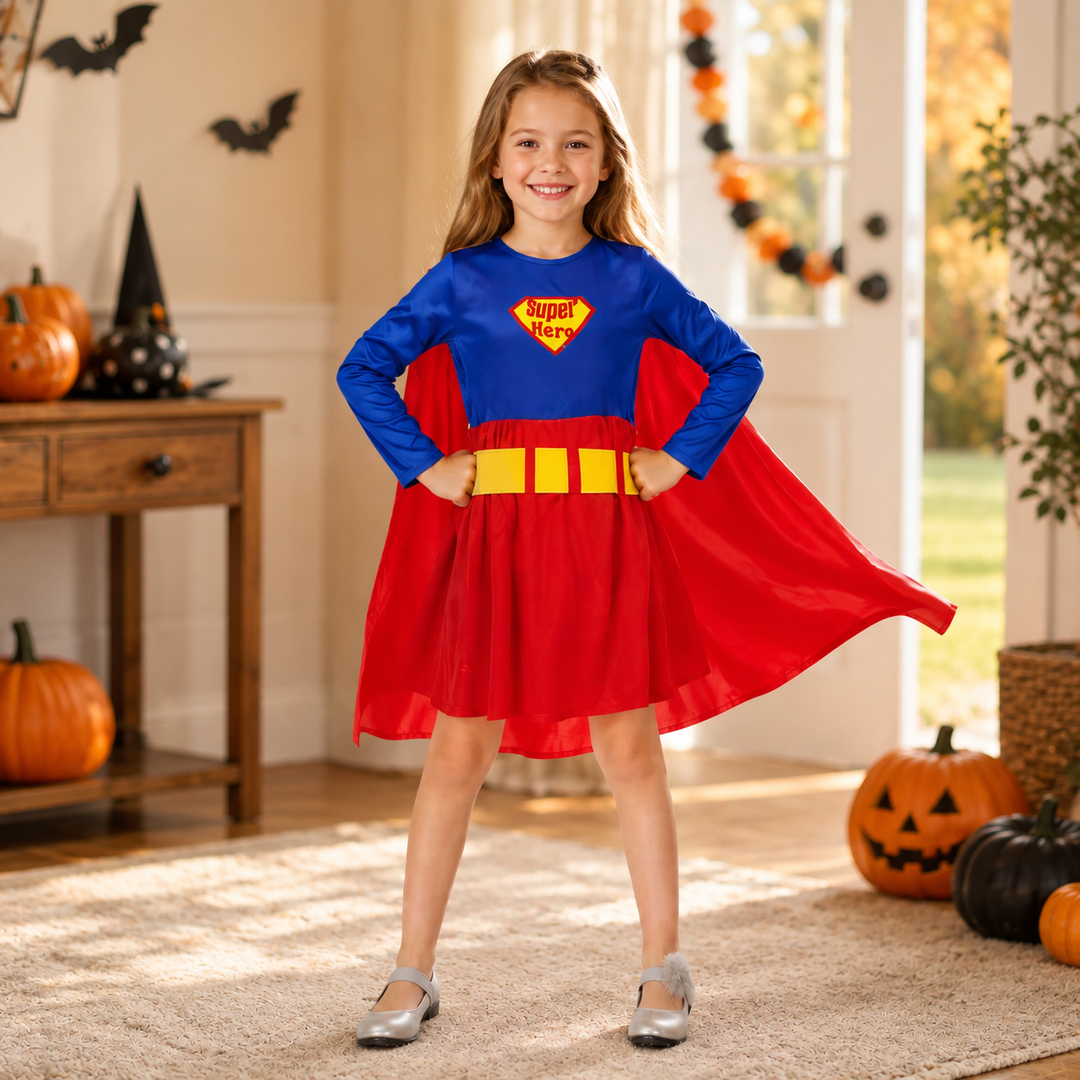 Girls Superhero Costume Dress with Cape Halloween