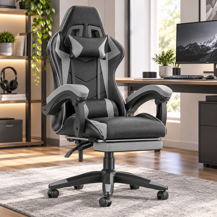 Ergonomic Gaming Chair with Footrest Lumbar Cushion Recliner