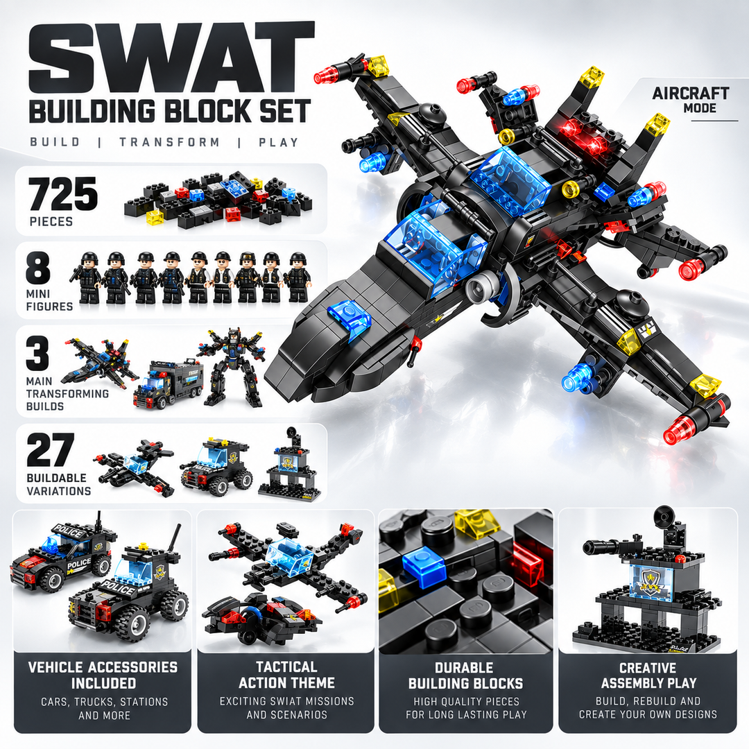 8 in 1 Building Block Set Robot Aircraft Car Police SWAT Toy