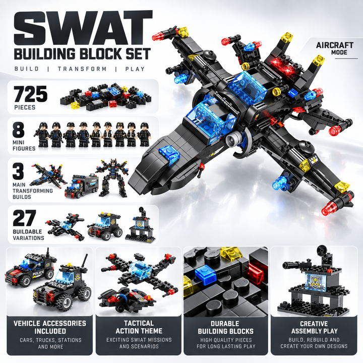 8 in 1 Building Block Set Robot Aircraft Car Police SWAT Toy