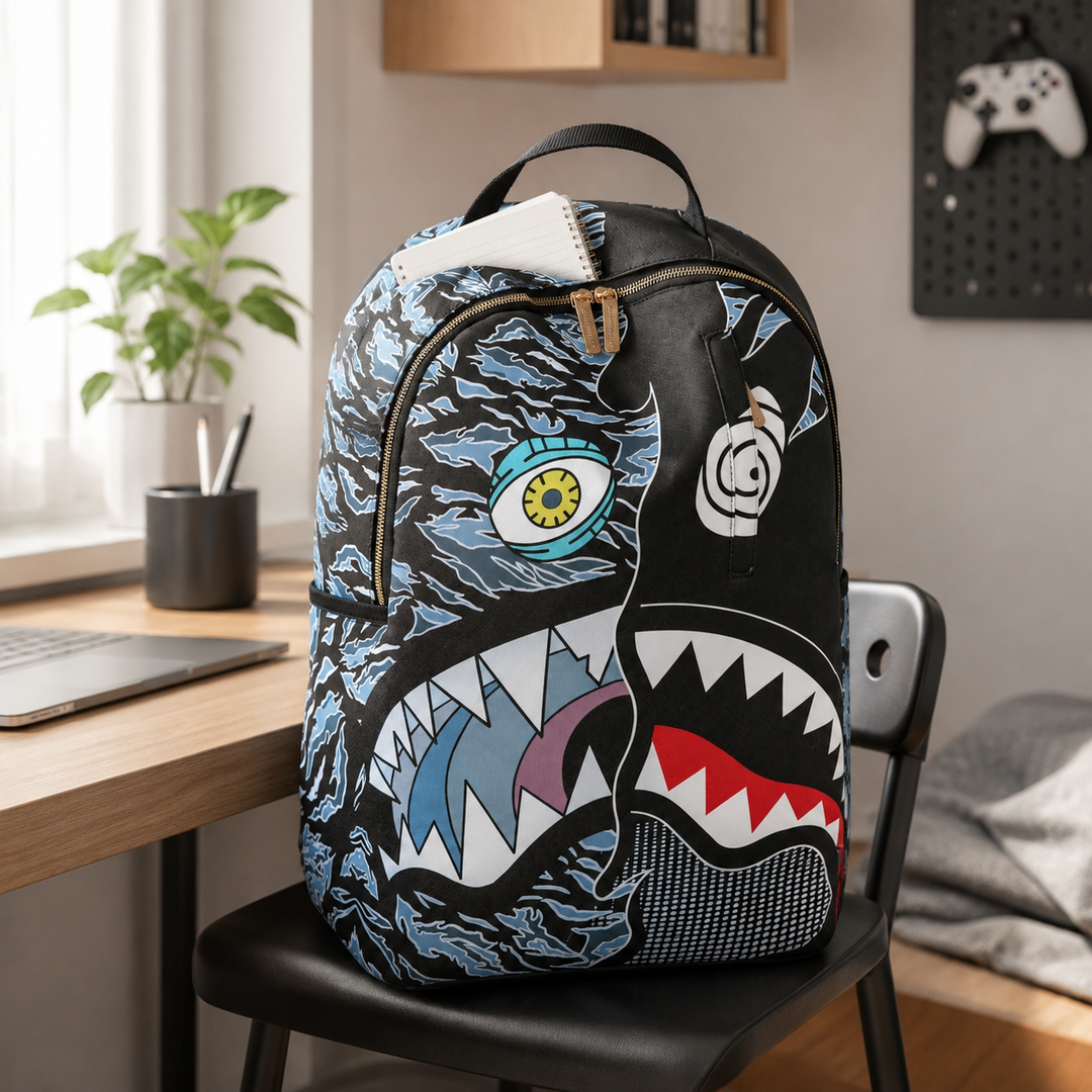 Shark Mouth Graffiti School Backpack Street Style Skateboard Bag Large Capacity