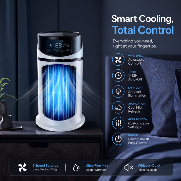 Portable Air Conditioner Desk Fan Humidifier with Timer Quiet Air Cooler