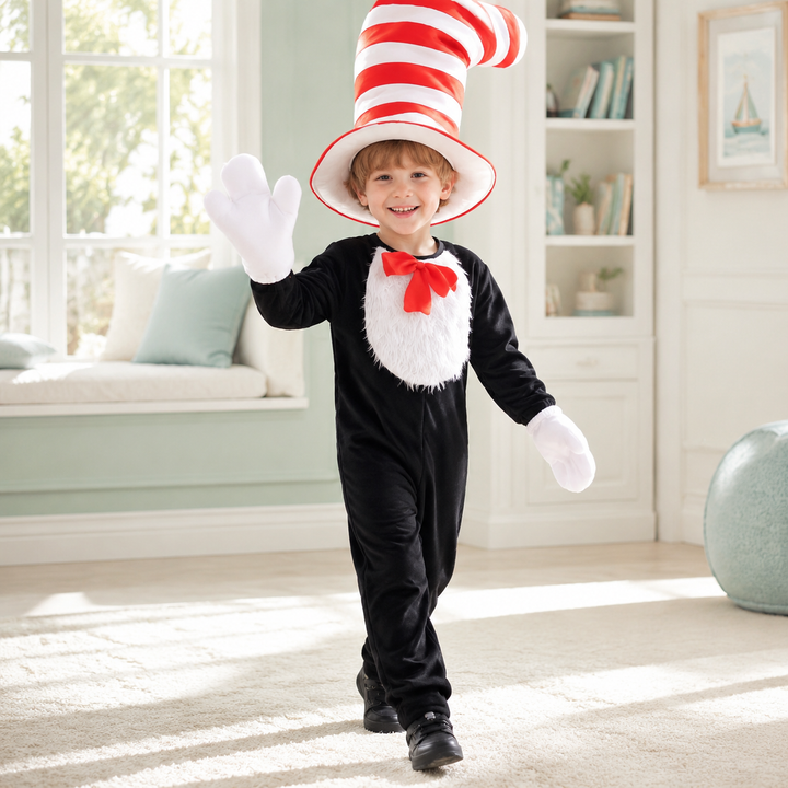 Kids Cat in the Hat Costume Jumpsuit Dress and Hat