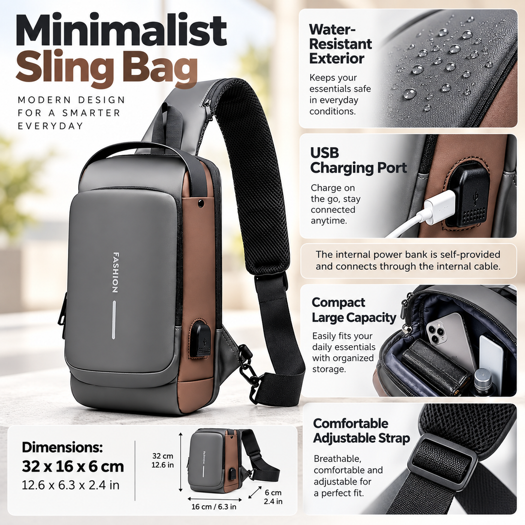 Mens Anti Theft Crossbody Chest Bag with USB Charging Port Sling Bag