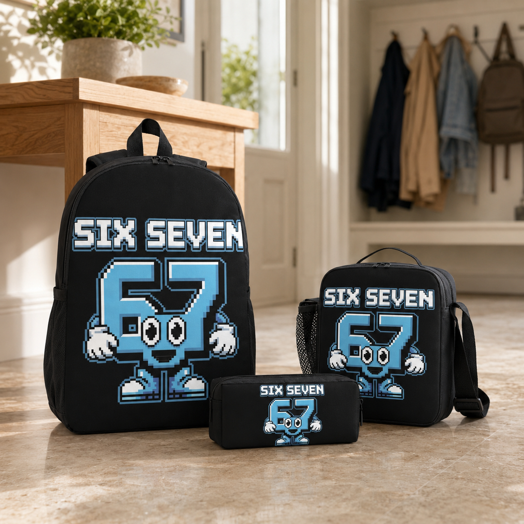 Six Seven 67 Unisex 3-Piece School Backpack Set with Lunch Box &amp; Pencil Case