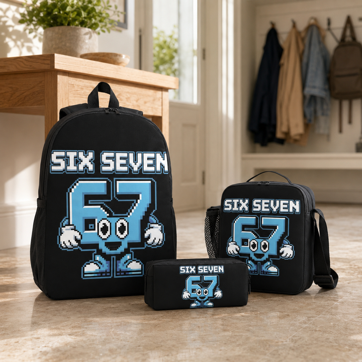 Six Seven 67 Unisex 3-Piece School Backpack Set with Lunch Box &amp; Pencil Case