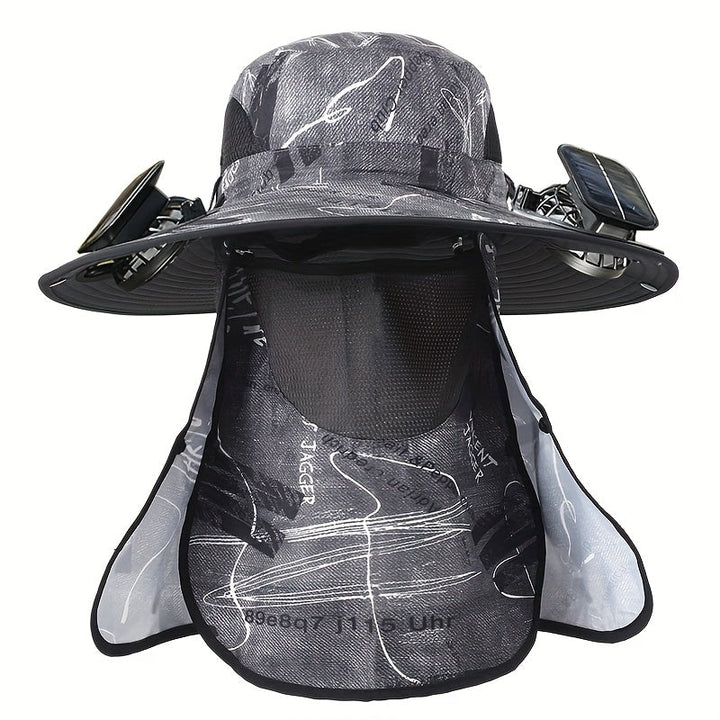 Outdoor Fishing Hat with Dual Solar Fans USB Charging Removable Sunshade