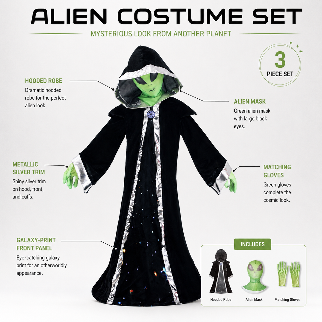 Kids Alien Boss Costume Hooded Robe with Mask Halloween