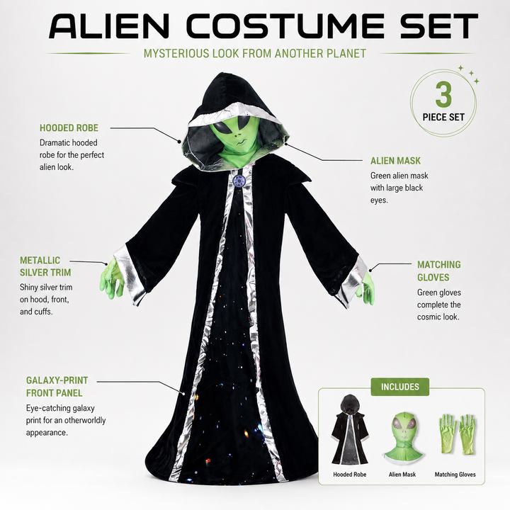 Kids Alien Boss Costume Hooded Robe with Mask Halloween