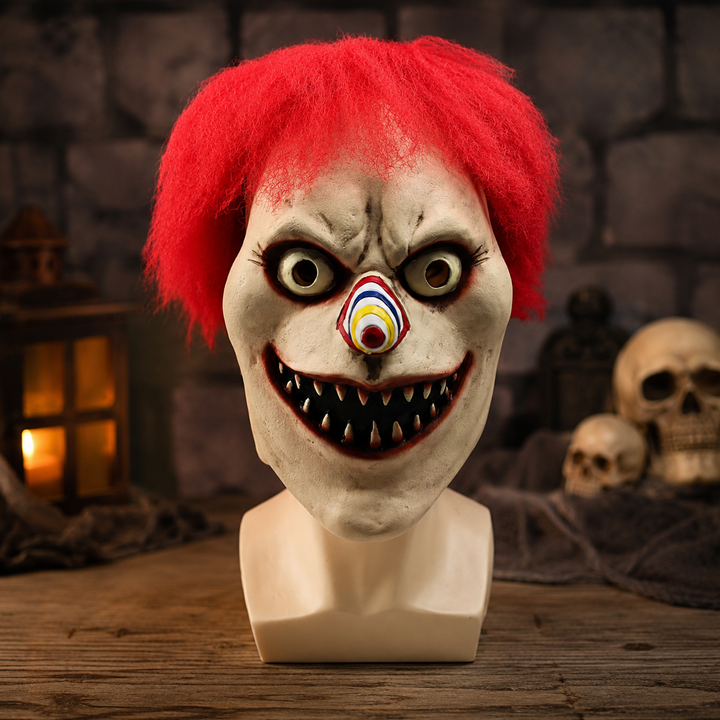 Evil Clown Mask Red Hair Halloween Horror Scary Adult