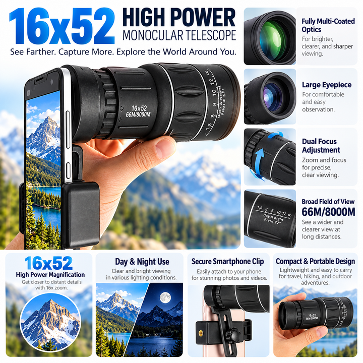 Hiking Monocular HD Digital Telescope Lens Camera for Phone