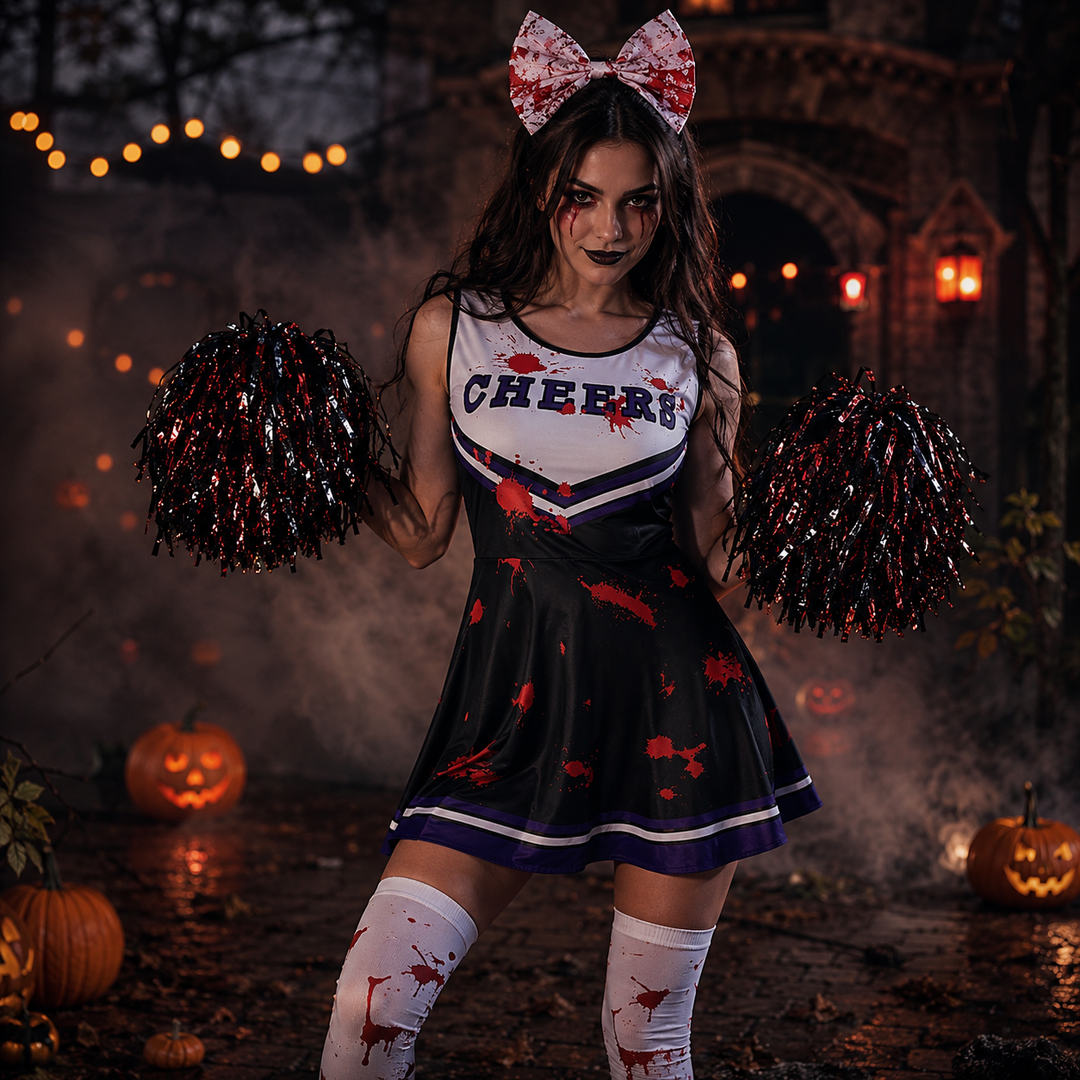 Kids Zombie Cheerleader Costume Halloween Performance Set