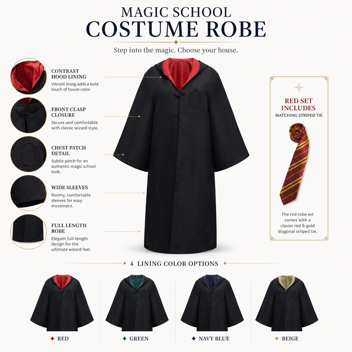 Wizard House Robe Costume with Tie Halloween Cosplay