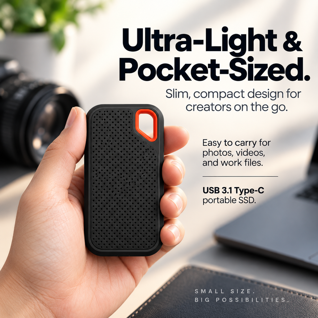 Portable External SSD Hard Drive for Photos Videos PC and Phone