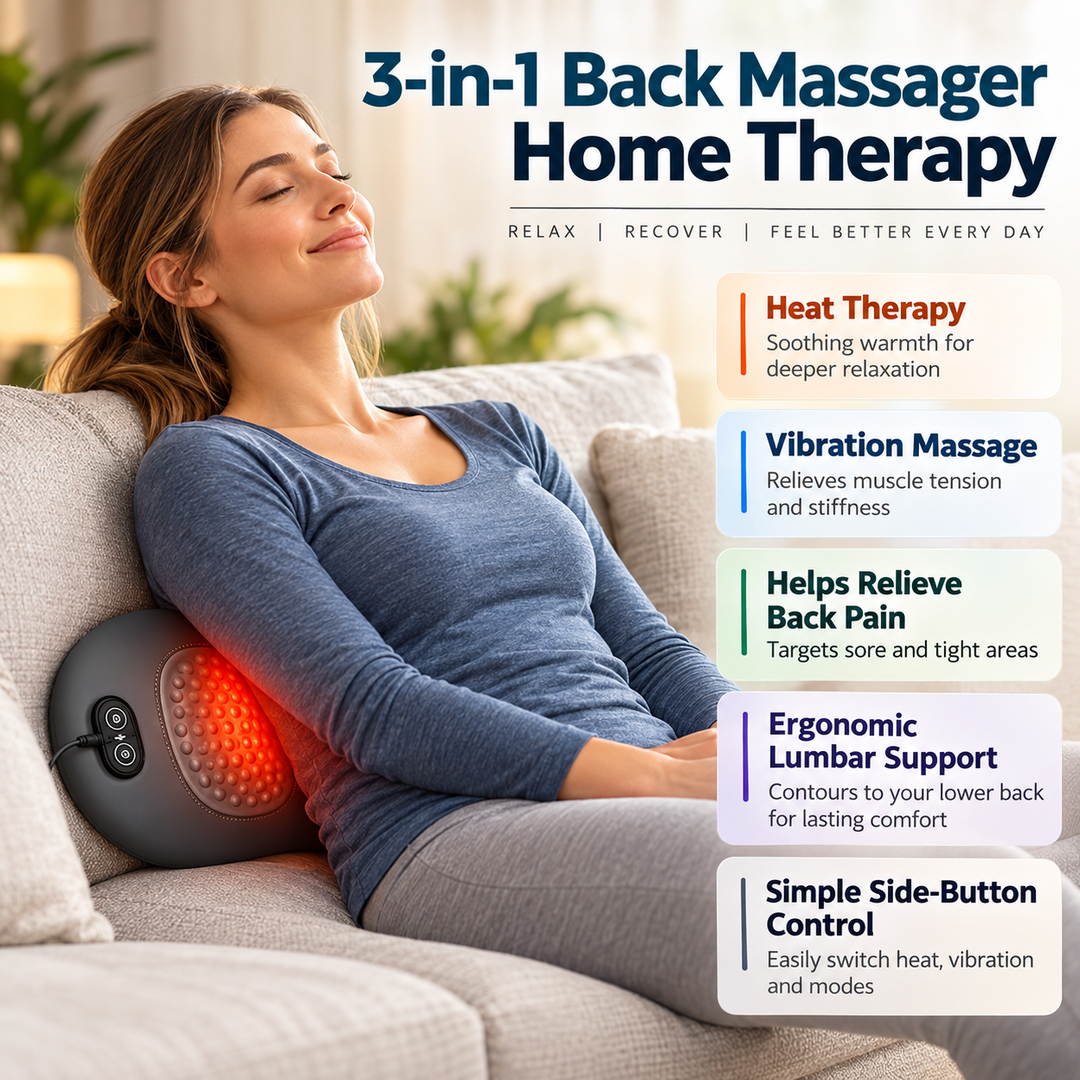 3-in-1 Back Massager with Heat Vibration for Sciatica Relief