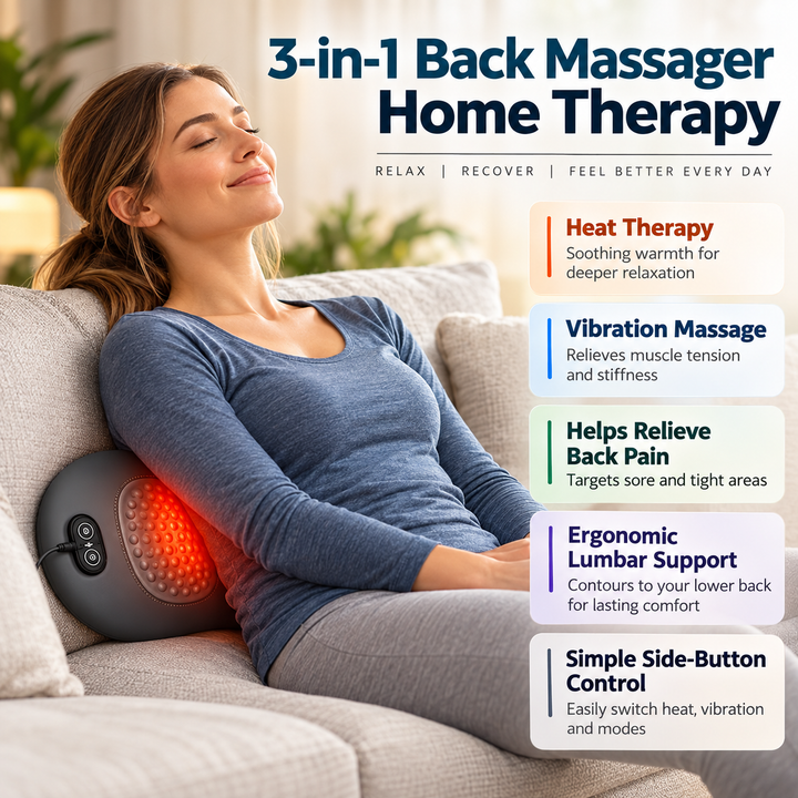 3-in-1 Back Massager with Heat Vibration for Sciatica Relief