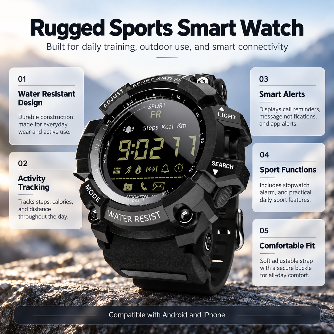 Military Smart Watch Rugged Waterproof Outdoor Fitness Tracker Watch