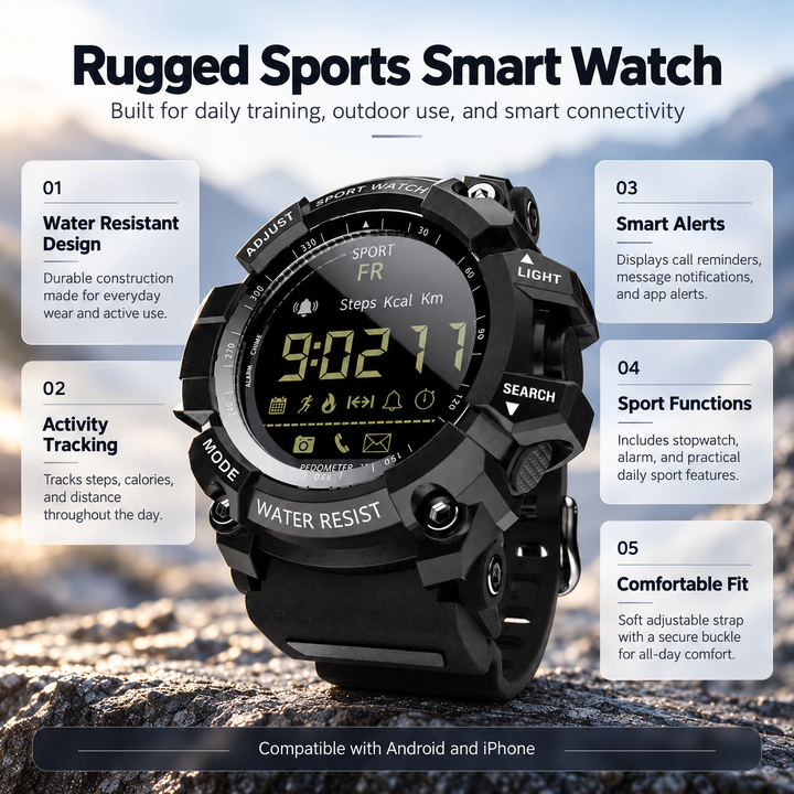 Military Smart Watch Rugged Waterproof Outdoor Fitness Tracker Watch