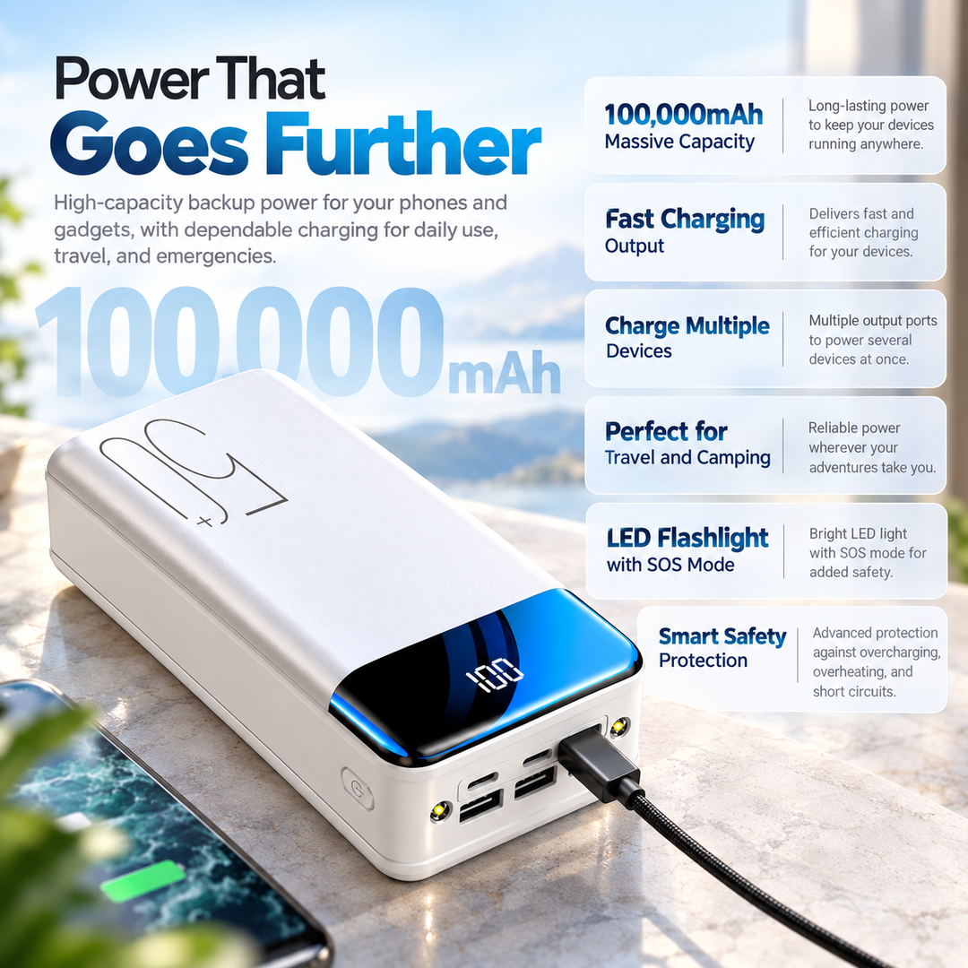 100000mAh Power Bank Portable Fast Charging External Battery