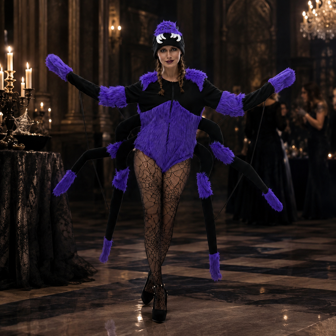 Womens Purple Spider Costume 8 Legs Hat Halloween