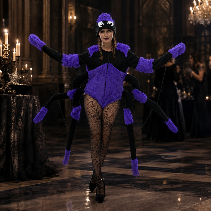 Womens Purple Spider Costume 8 Legs Hat Halloween