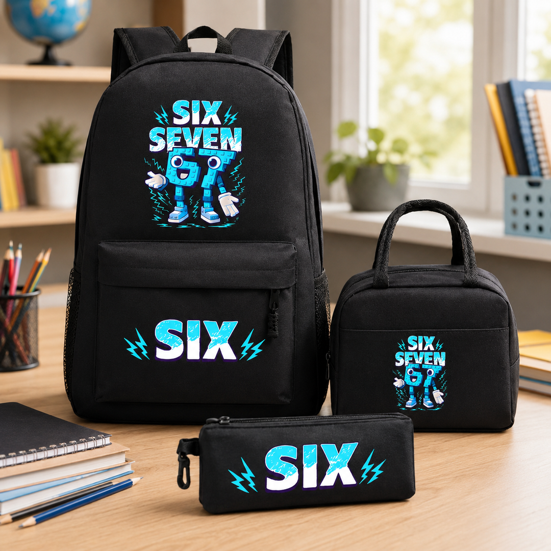 Six Seven 67 Teen 3-Piece School Backpack Set with Lunch Bag &amp; Pencil Case