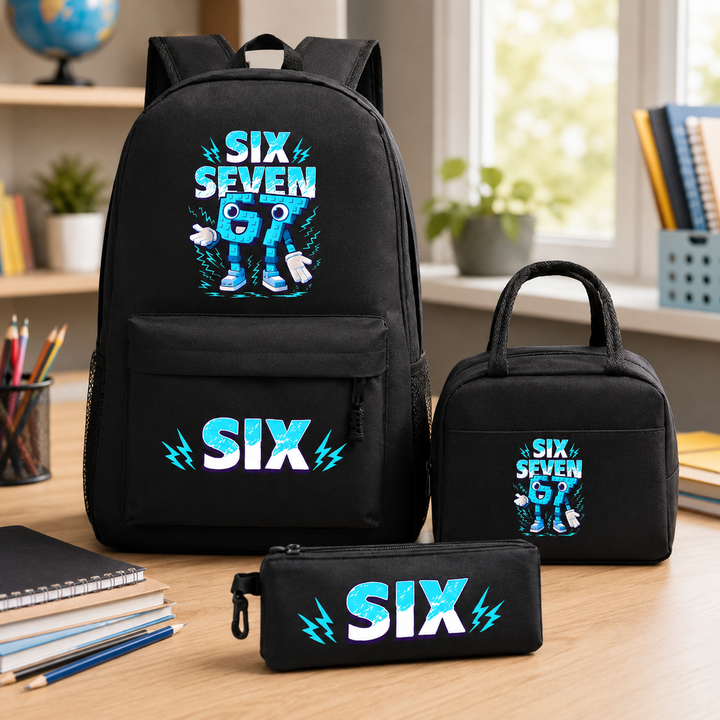 Six Seven 67 Teen 3-Piece School Backpack Set with Lunch Bag &amp; Pencil Case