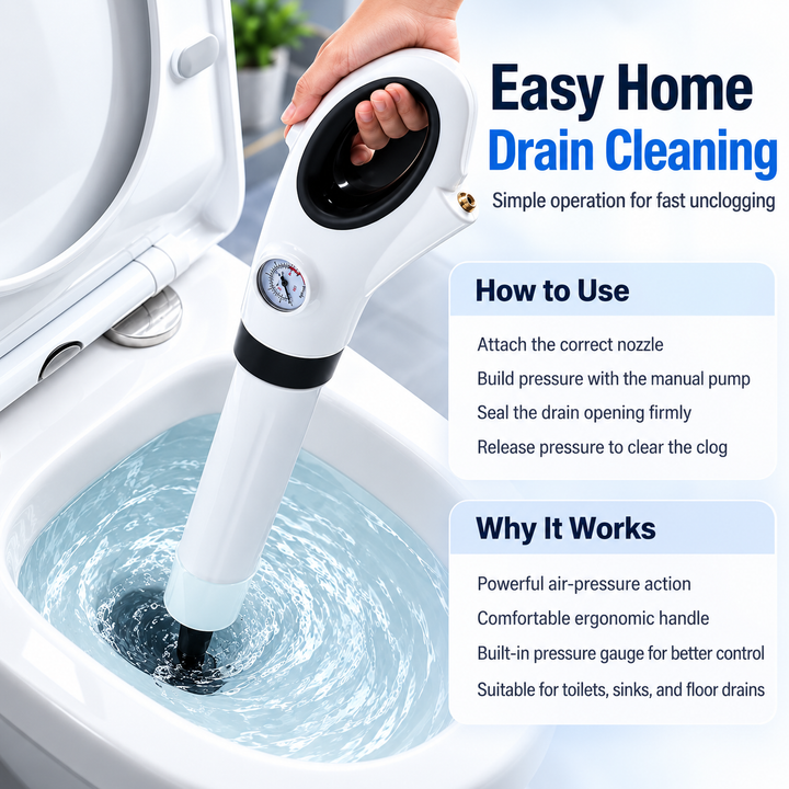 Effortless Toilet Plunger High Pressure Drain Unblocker Tool
