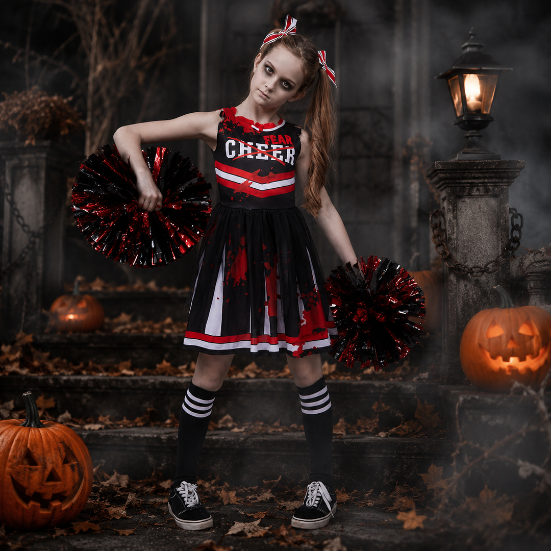 Kids Zombie Cheerleader Costume Halloween Performance Set
