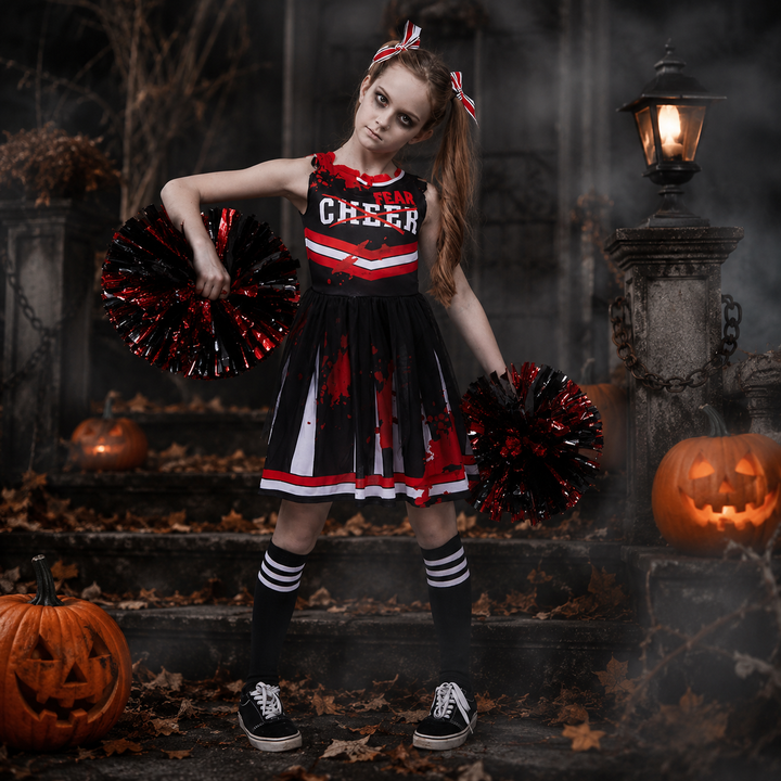 Kids Zombie Cheerleader Costume Halloween Performance Set