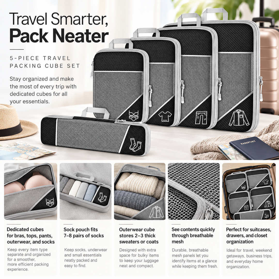 Compression Packing Cubes Travel Luggage Organiser Set