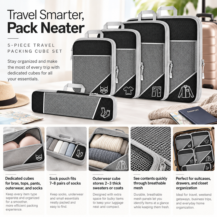 Compression Packing Cubes Travel Luggage Organiser Set