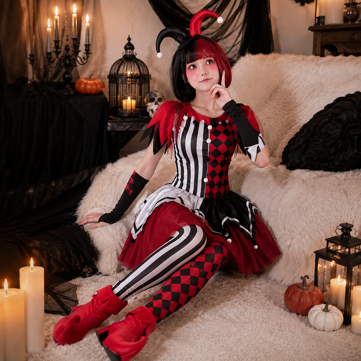 Womens Harley Quinn Dress Costume Halloween Villain Cosplay