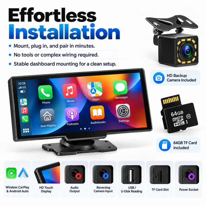 10.25 Inch Wireless CarPlay Android Auto Screen HD Car Display Monitor