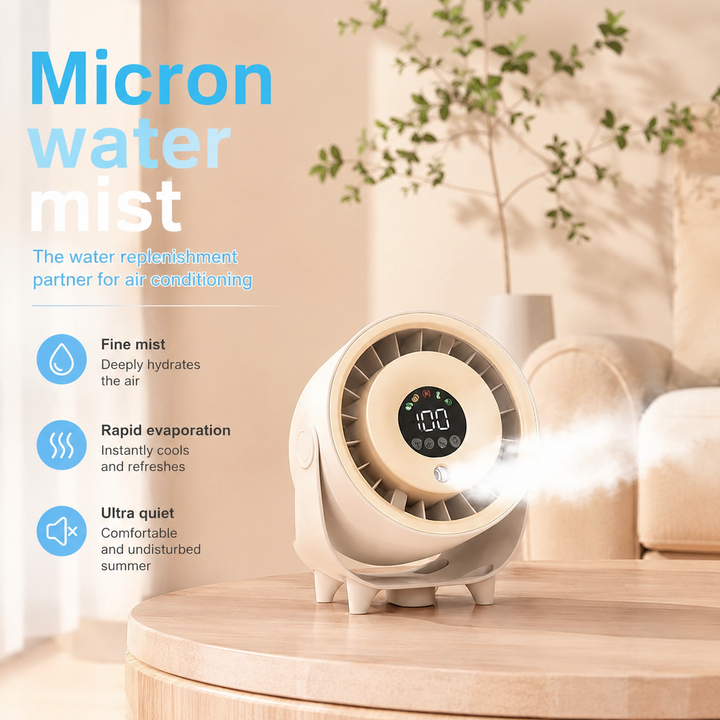 Portable Misting Fan Humidifier Digital Display Quiet Wall Mount Fan