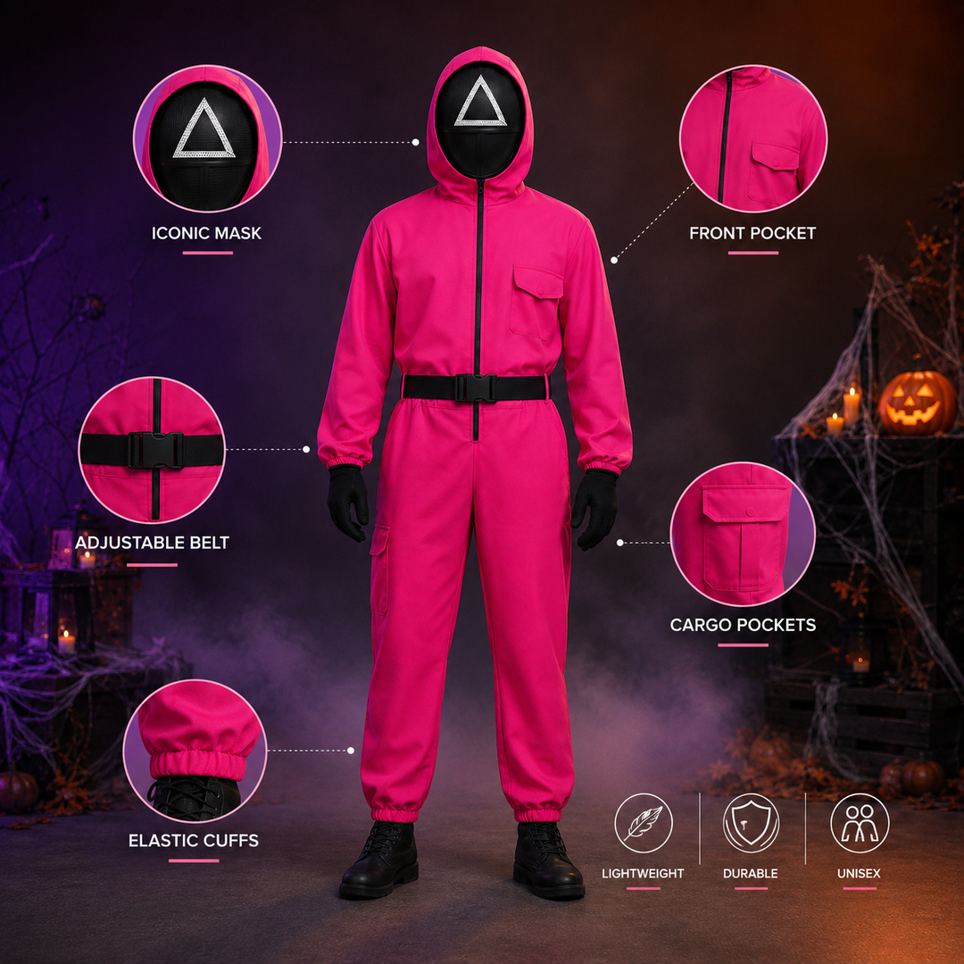 Group Rose Red Jumpsuit Costume with Mask Adults Halloween