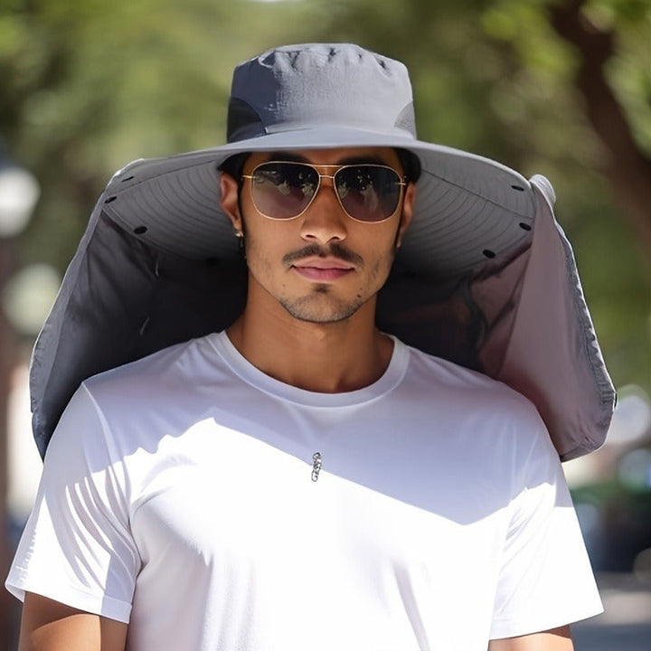 Wide Brim Bucket Hat with Neck Flap and Clip Buttons for Men and Women