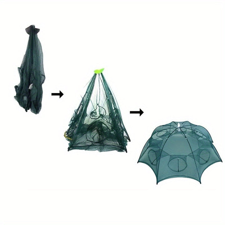 Foldable Polygonal Fishing Cage Net with Six Holes for Minnows Crayfish Crabs