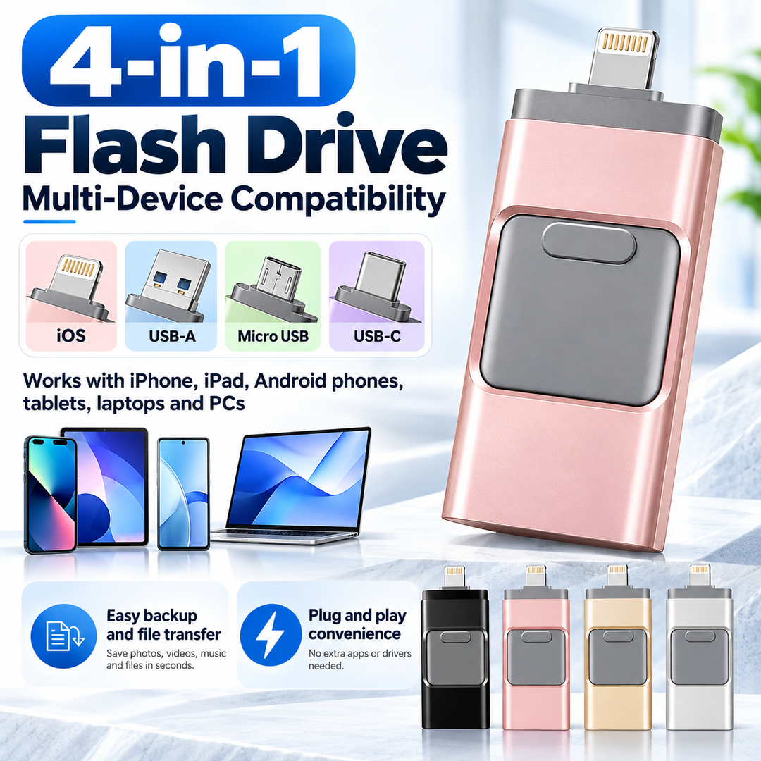 USB Flash Drive for iPhone and Android 4 in 1 High Speed Storage