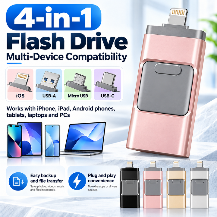 USB Flash Drive for iPhone and Android 4 in 1 High Speed Storage