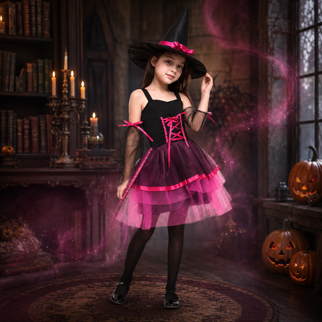 Girls Witch Costume with Hat Halloween Dress Up