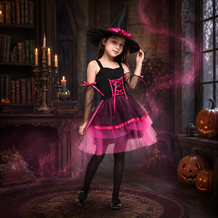 Girls Witch Costume with Hat Halloween Dress Up